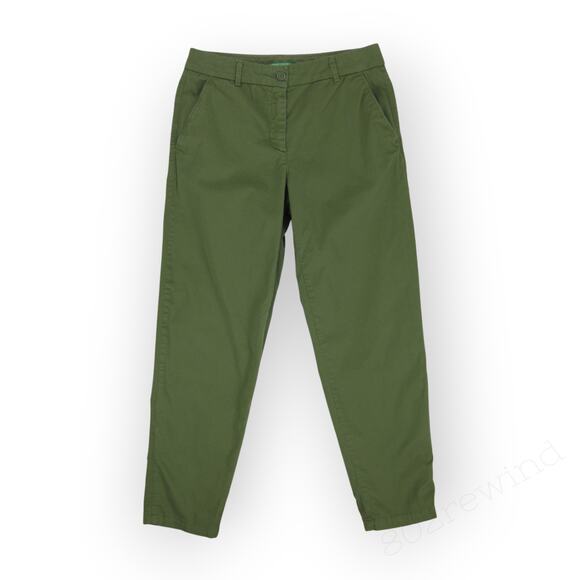 sz 6 ~ 42 Benetton Olive Washed Twill Stretch Cotton Chino Ankle - Picture 1 of 14